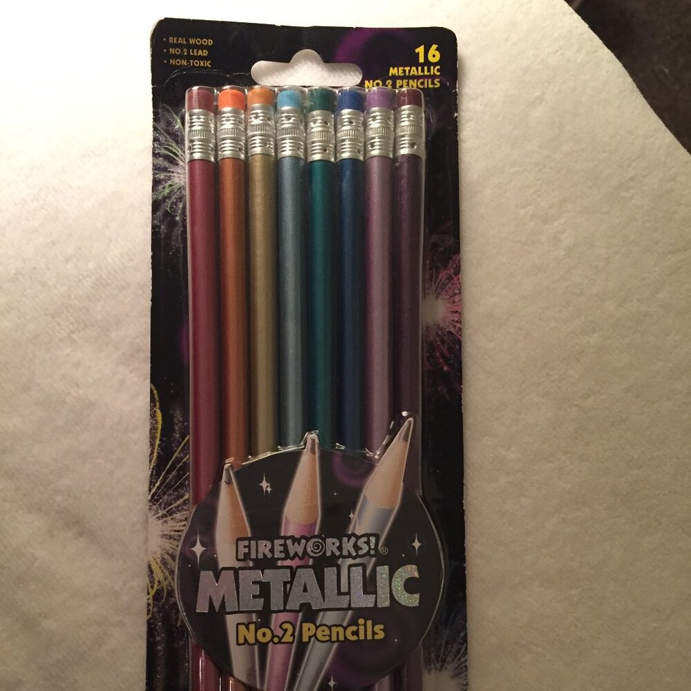 Vintage Pentech FIREW@RKS! Metallic Pencils No. 2  Set of 16 Shimmering 2001